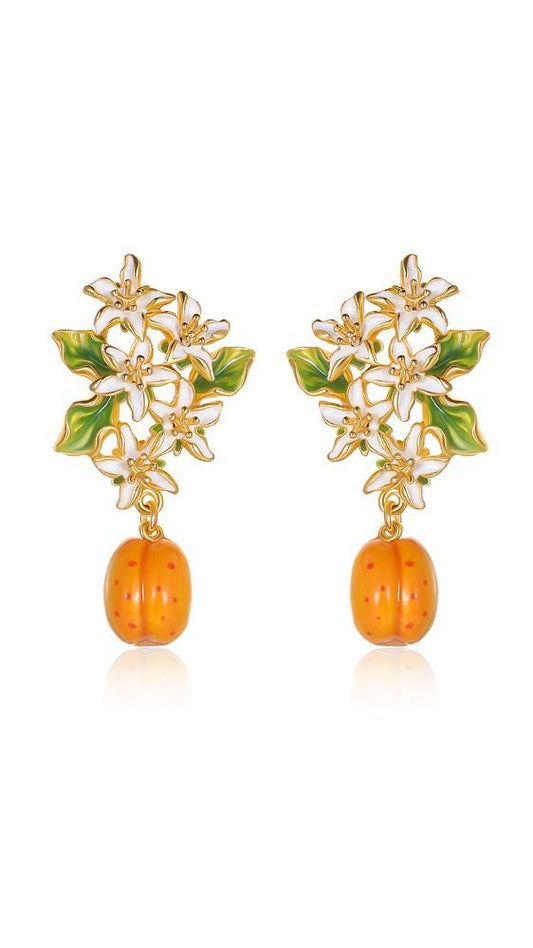 Apricot Fruit Flower Earrings