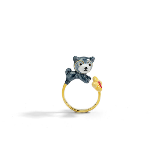 Cute Puppy Seeking Heart Ring