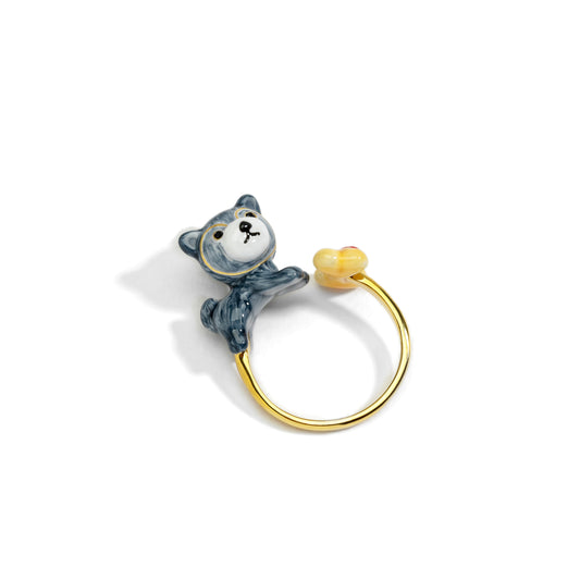 Cute Puppy Seeking Heart Ring