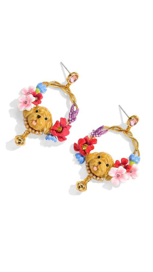Miniature Poodle Floral Earrings