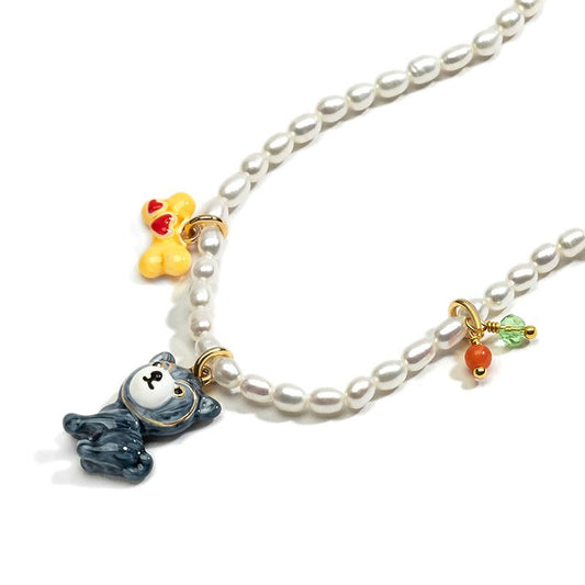 Husky Puppy Pearl Necklace