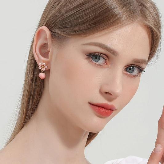 Sweet Forest Series Pink Peach Bloosm Drop Earrings