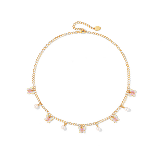 Moonlit Pearl Butterfly Necklace