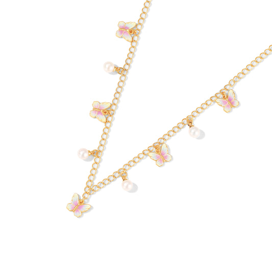 Moonlit Pearl Butterfly Necklace