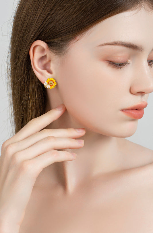 Honey Bloom Sunflower Bee Earrings