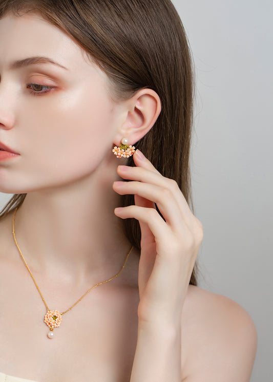 Alice's Garden Series Graceful Cherry Bloosm Pearl Earrings