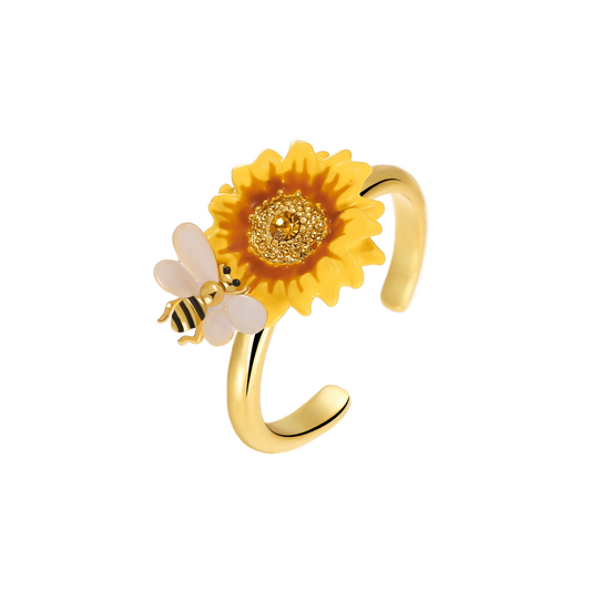 Honey Bloom Sunflower Bee Adjustable Ring