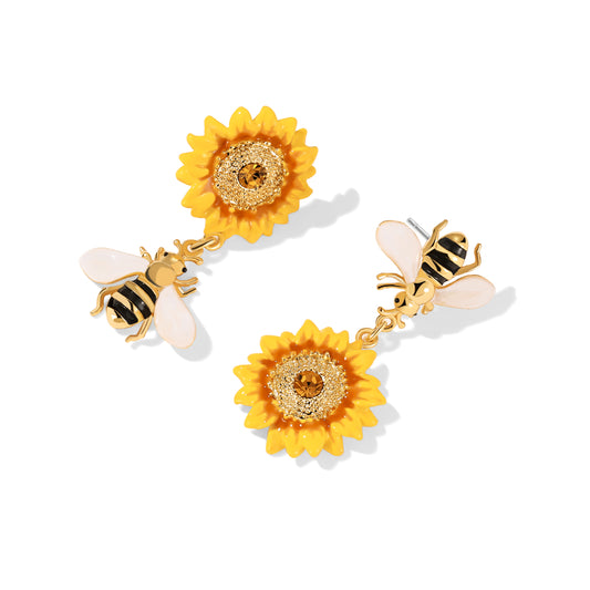 Honey Bloom Sunflower Bee Dance Earrings
