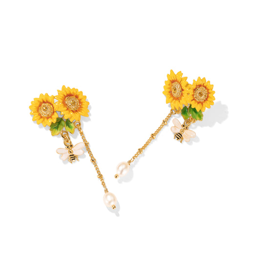 Honey Bloom Sunflower Bee Cascade Earrings