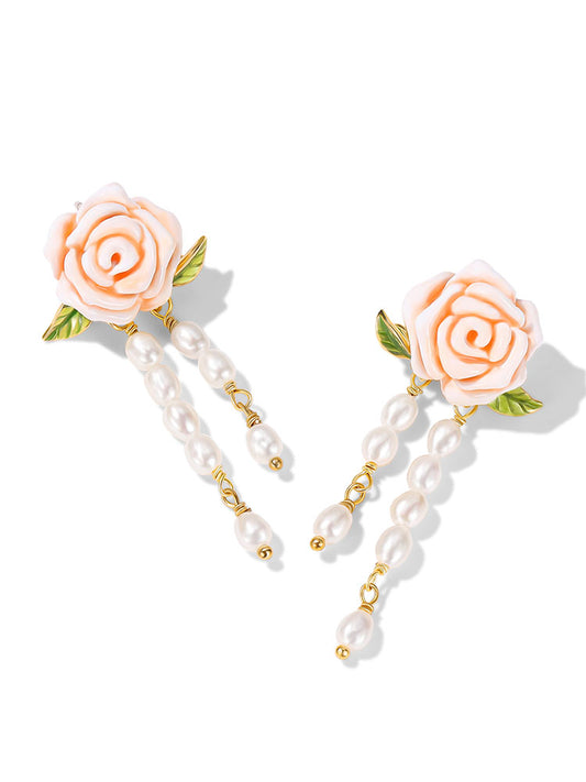 Champagne Rose Pearl Drop Earrings