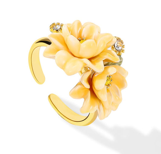 Yellow Gardenia Floral Adjustable Ring