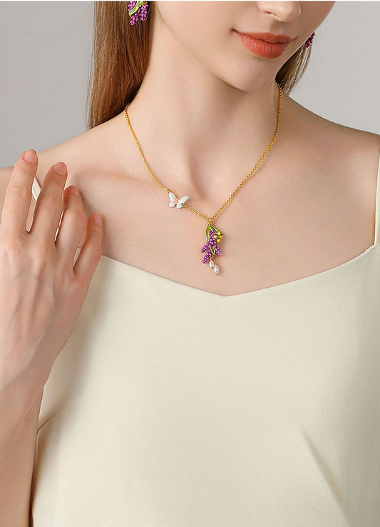 Lavender Butterfly Tassel Necklace