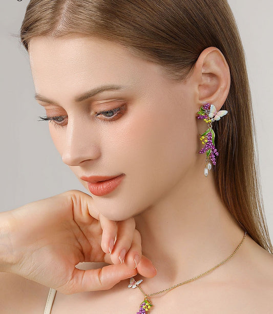 Lavender Butterfly Drop Earrings