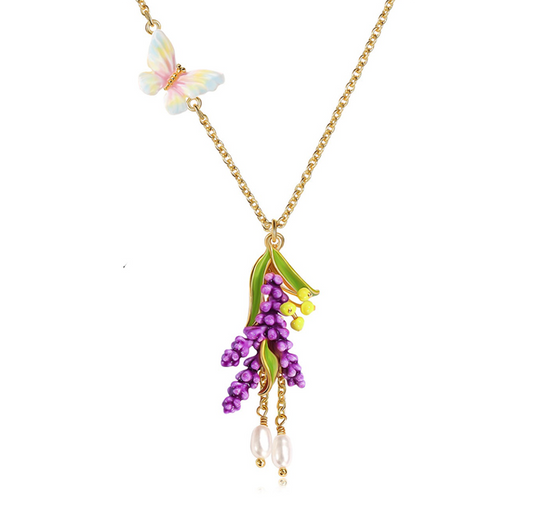 Lavender Butterfly Tassel Necklace