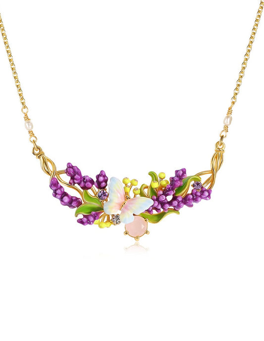Lavender Vine Butterfly Necklace