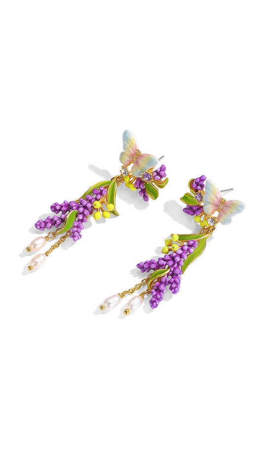 Lavender Butterfly Drop Earrings
