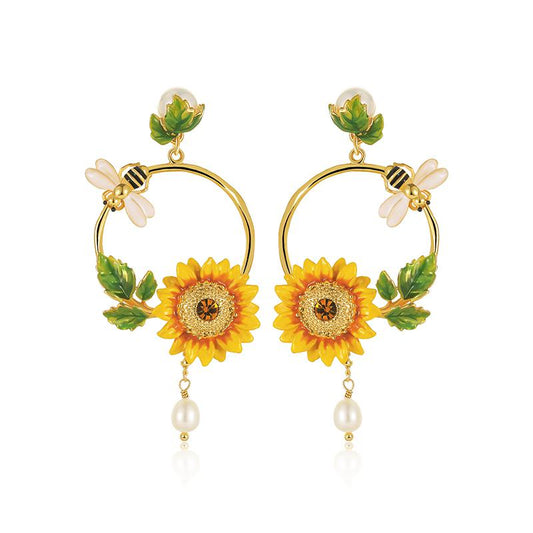 Honey Bloom Sunflower Bee Harmony Earrings