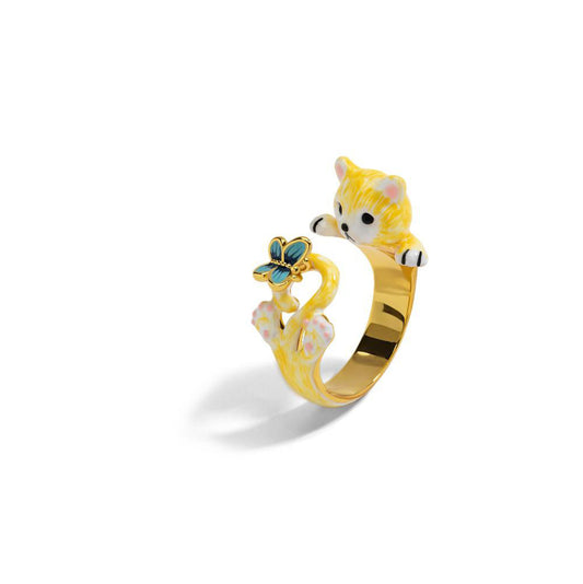 Golden Kitten & Butterfly Ring