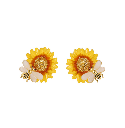 Honey Bloom Sunflower Bee Earrings