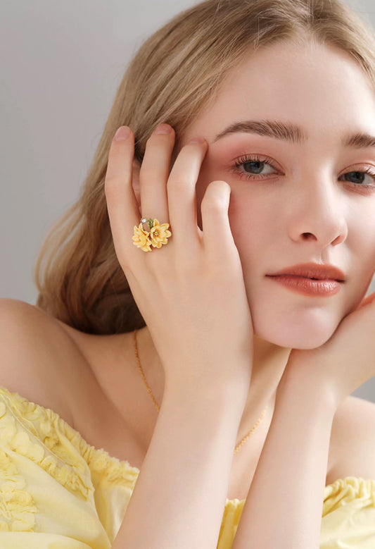 Yellow Gardenia Floral Adjustable Ring