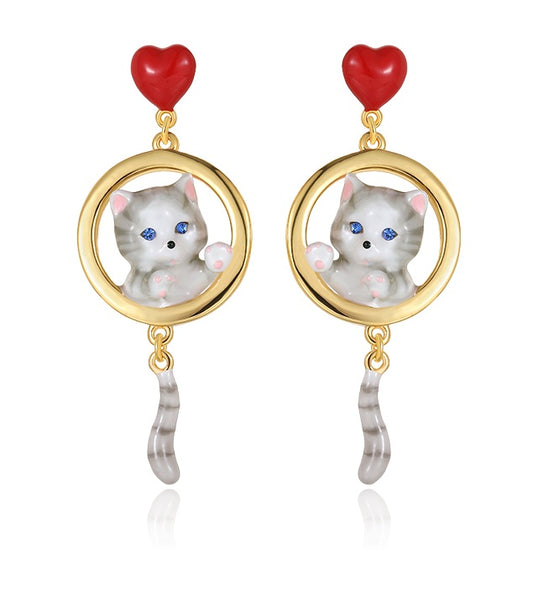 Cats in Love Drop Earrings