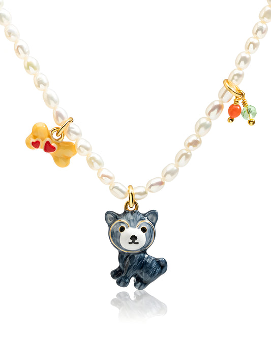 Husky Puppy Pearl Necklace