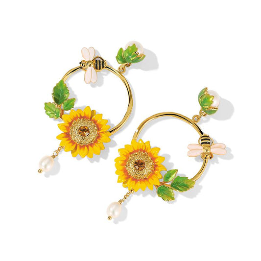 Honey Bloom Sunflower Bee Harmony Earrings