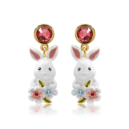 Garden Rabbit Twin Blossom Embrace Earrings