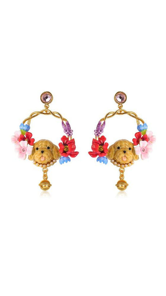 Miniature Poodle Floral Earrings