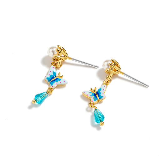 Blue Butterfly Light - Trailing Earrings