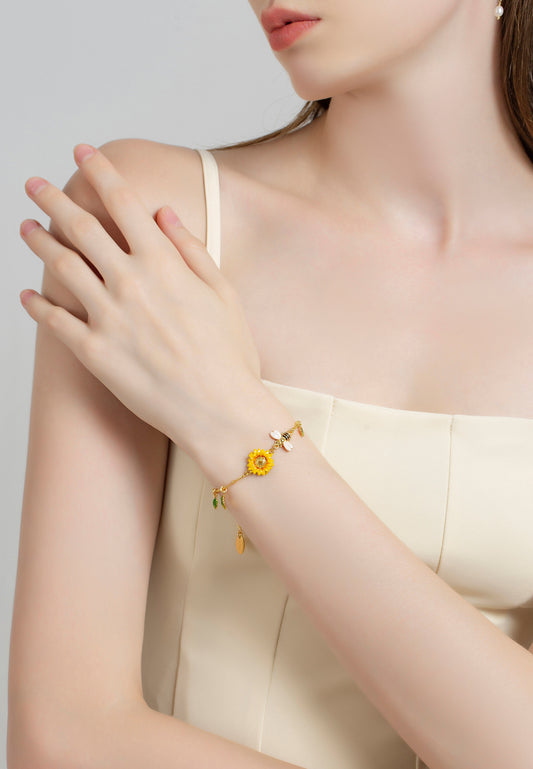 Honey Bloom Sunflower Bee Radiant Charm Bracelet
