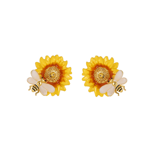 Honey Bloom Sunflower Bee Earrings