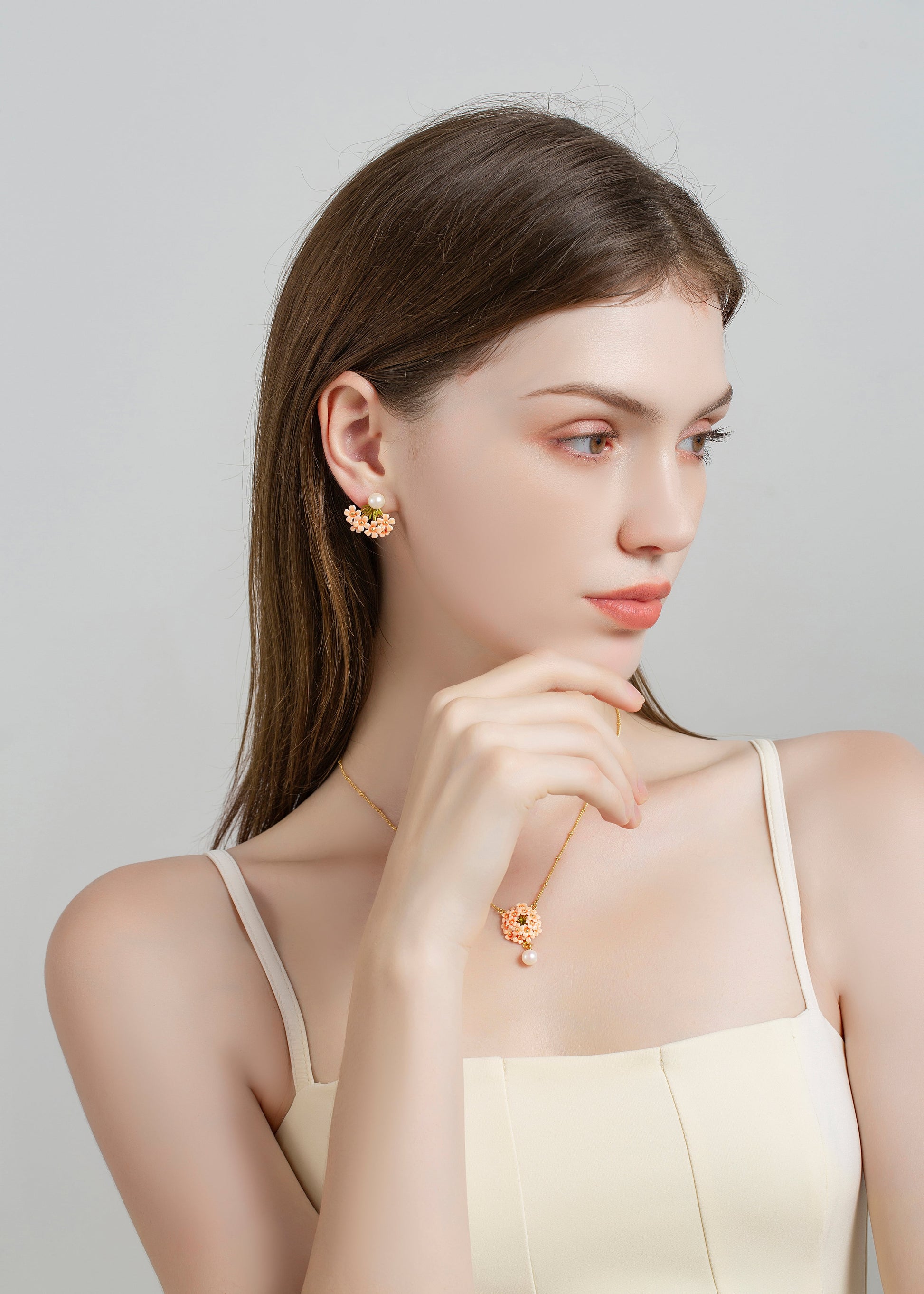 Alice's Garden Series Graceful Cherry Bloosm Pearl Earrings