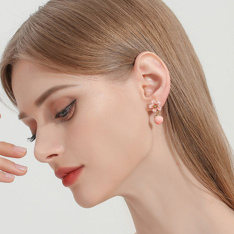 Sweet Forest Series Pink Peach Bloosm Drop Earrings
