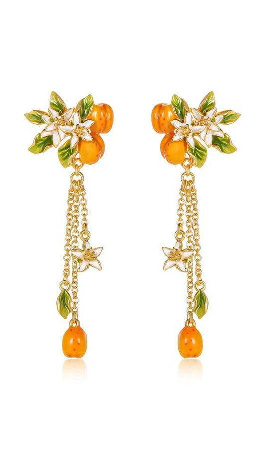 Apricot Fruit Tassel Earrings