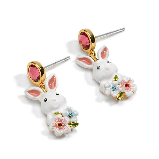 Garden Rabbit Twin Blossom Embrace Earrings