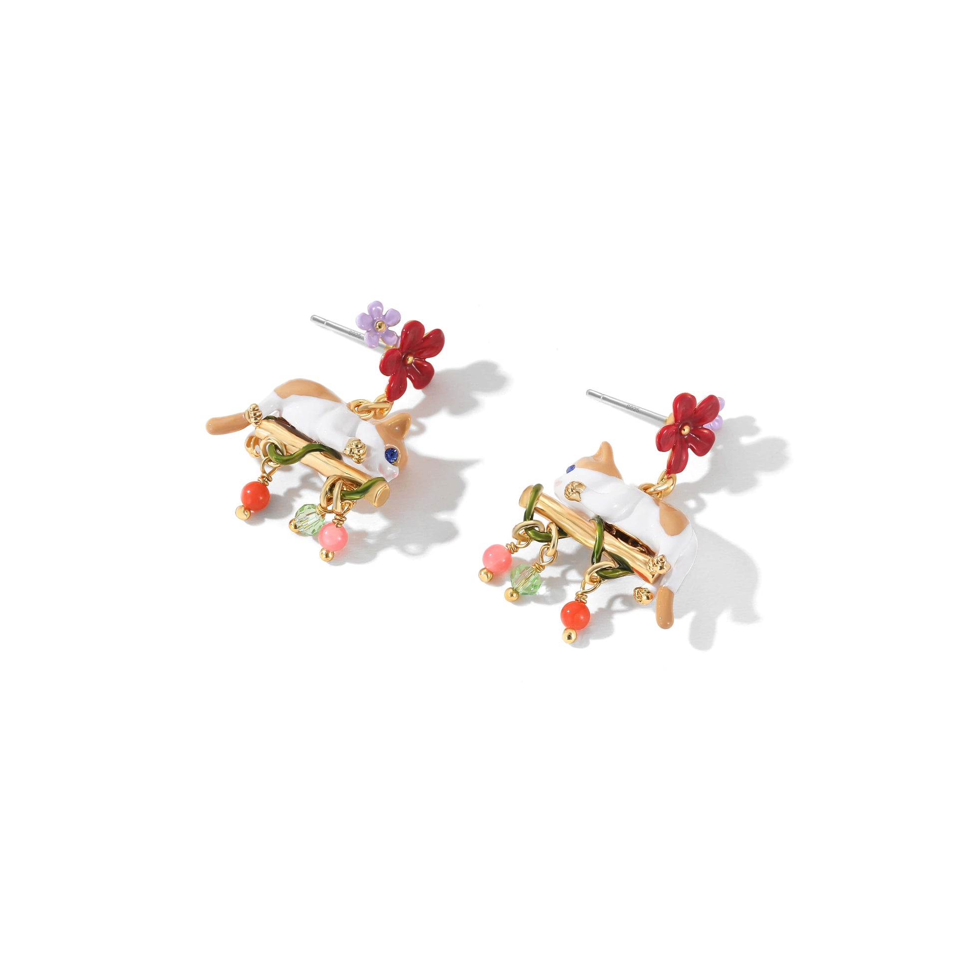 Magical Snuggle Squad Series Rustic Orange Tabby Kitten Drop Earrings