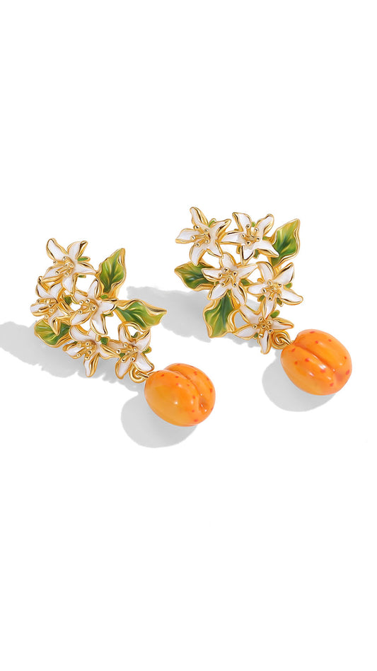 Apricot Fruit Flower Earrings