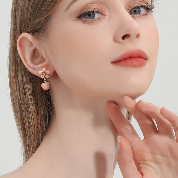 Sweet Forest Series Pink Peach Bloosm Drop Earrings